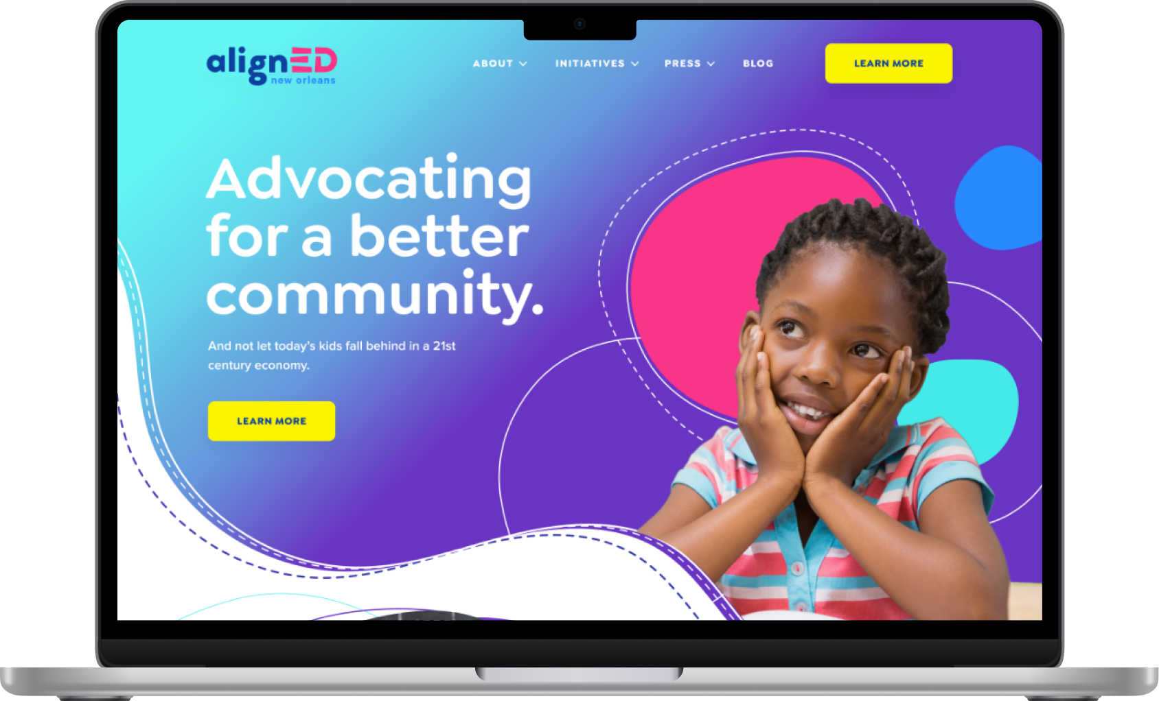 Aligned responsive website presented on a laptop