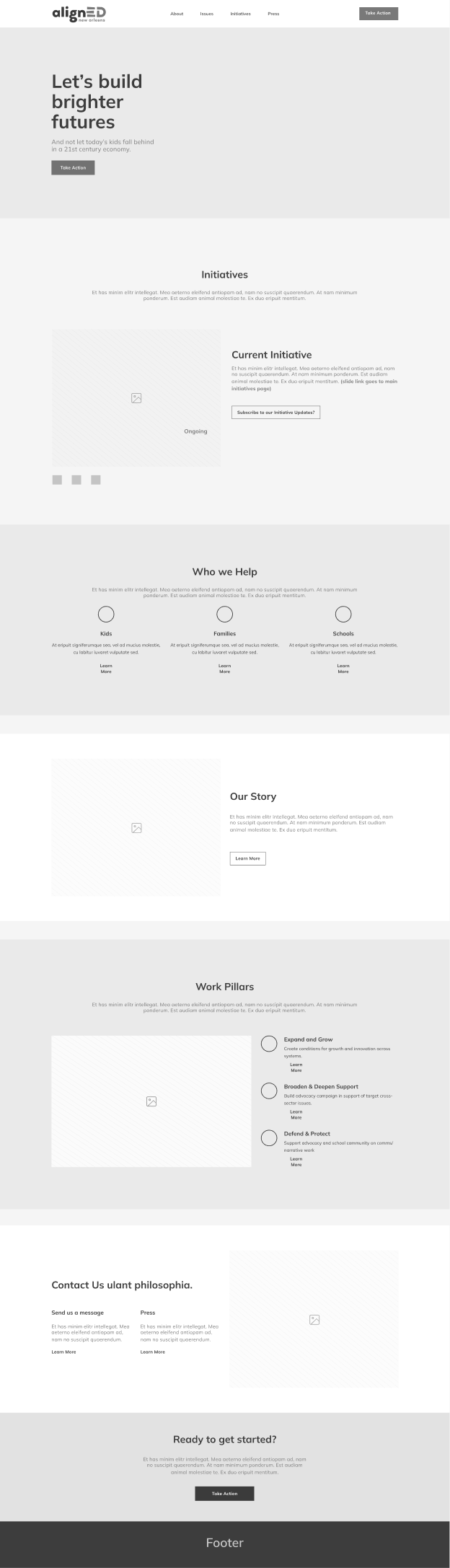 Aligned responsive website, screen 1